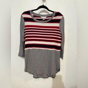 Christopher & Banks Women Striped 3/4 Sleeve Boat Neck T-Shirt Red White Shirt